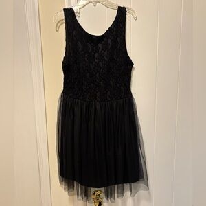 EUC Anthropologie Lace Bodice Tulle Skirt Black Finn & Clover Mini Dress Size LG